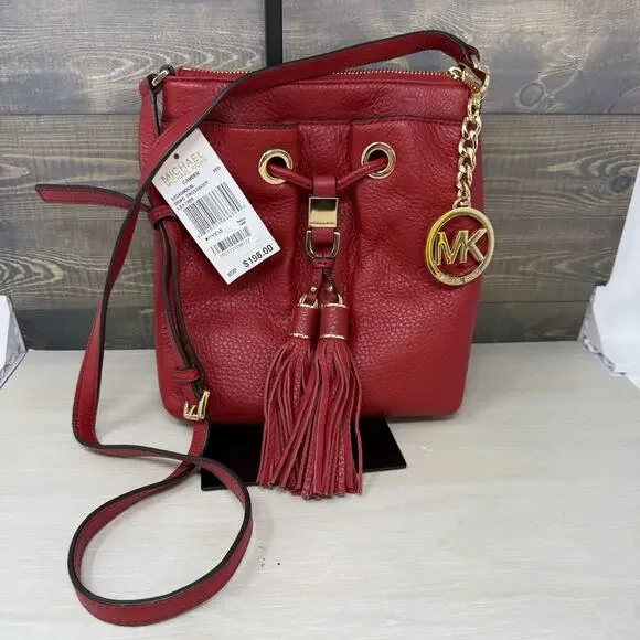 Michael Kors Camden Red Leather Drawstring Crossbody Bag