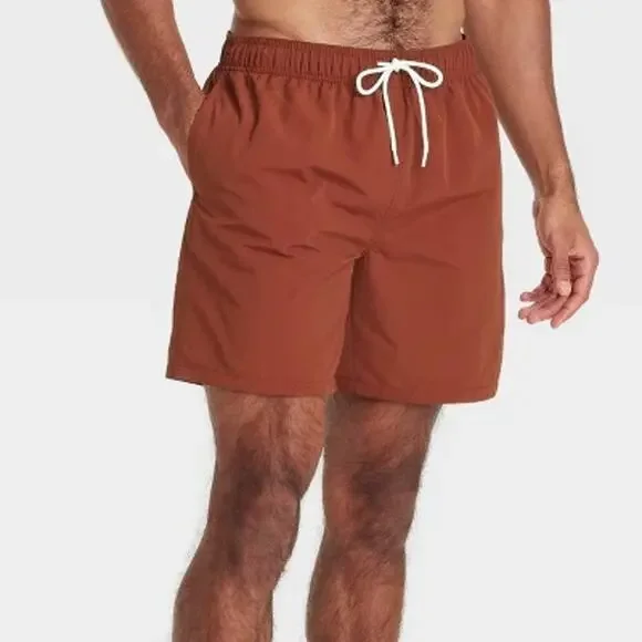 Goodfellow Mens Swim Trunks Brown Red NEW‎ Size Medium 7