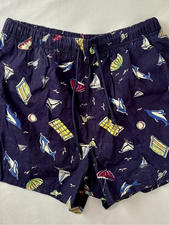 Vintage GOTTEX Men's Navy Retro Beach Print Swim Shorts Size Small
