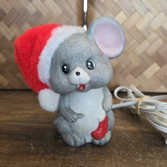 Vintage Ceramic Christmas Mouse Night Light 6.25