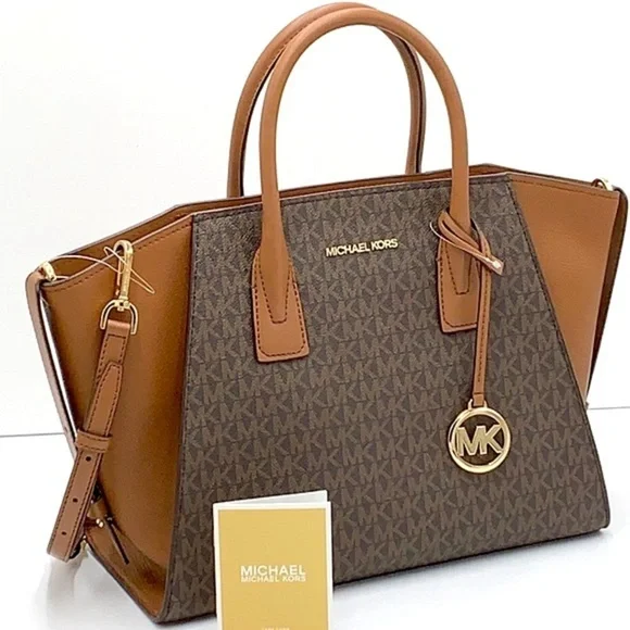 MICHAEL KORS AVRIL LARGE TOP ZIP SATCHEL BROWN/LUGGAGE SIGNATURE COLOR