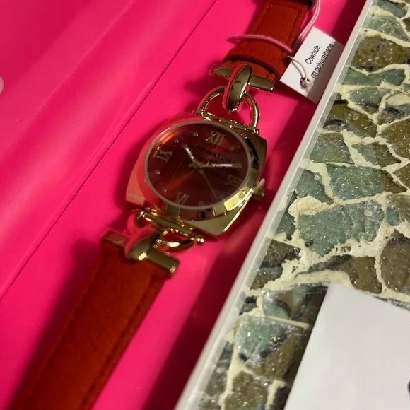 Isaac Mizrahi Live! Horse-Bit Suede Strap Watch Brand New Still in Box