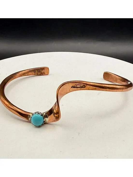 Artisan Copper Wave Cuff with Turquoise – Stamped 