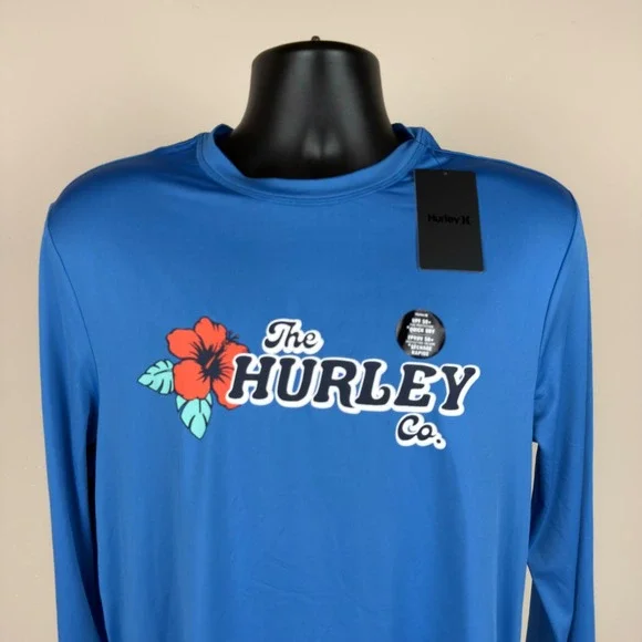 Hurley Mens Floral‎ LS Sunshirt Seaview Blue UPF 50+ Rash Guard Medium New
