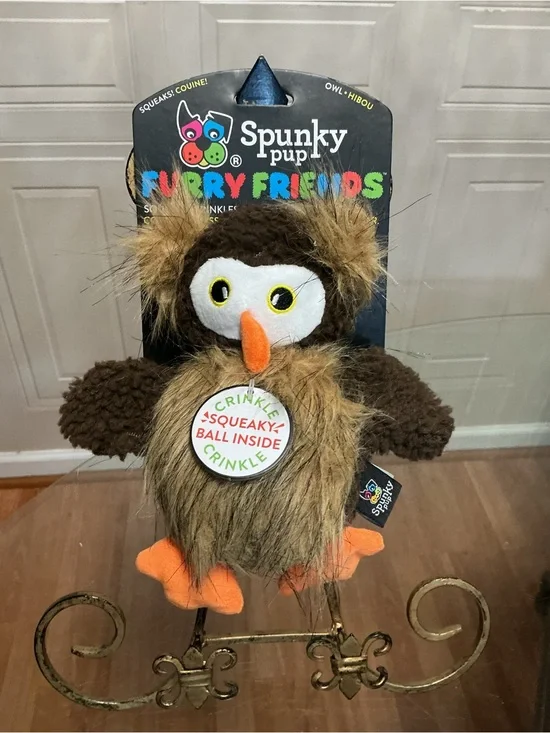 Spunky Pup Furry Friends Dog Toy with Ball Squeaker 8” With Clinker & Squeaker
