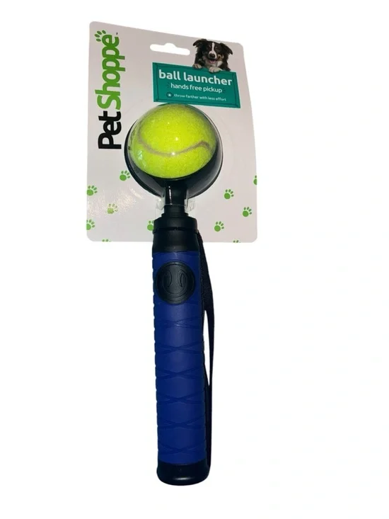 Blue Ball Launcher with Yellow Tennis Ball - Hands-Free Pickup