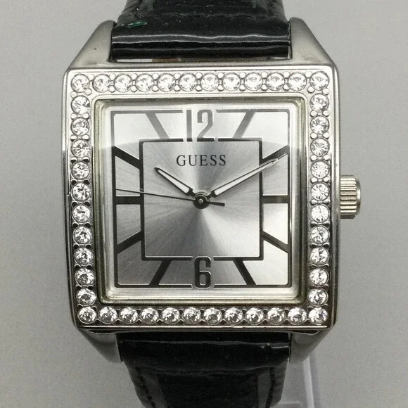 Guess Waterpro Womens Watch 34mm Silver Tone Square Dial Crystals New Battery