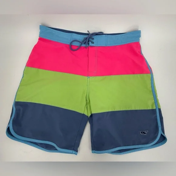 Vineyard Vines‎ Board Shorts Pink Green & Blue Stripes Swim Trunks Men’s Size 34