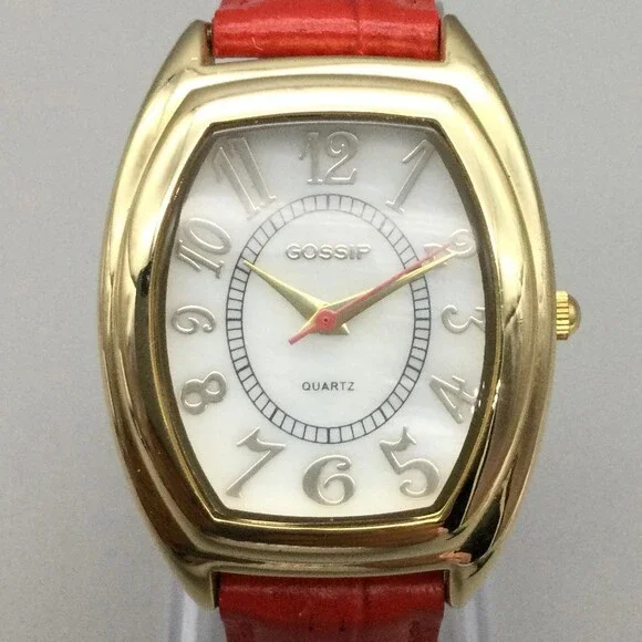 Gossip Womens Watch 31mm Gold Tone Tonneau Red Leather GS78430 New Battery