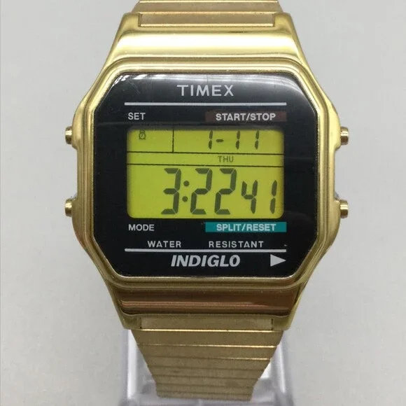 Timex Indiglo T78677 Mens Watch 35mm Gold Tone Digital Expansion Band LCD