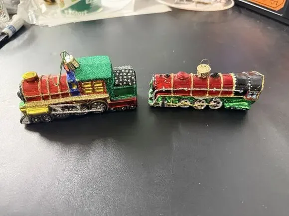 Old World Christmas Hand-Blown Glass Locomotive Train Ornaments, Set of 2