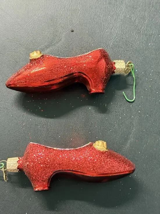 Old World Christmas Red Glitter Ruby Slipper Glass Ornaments Set of 2