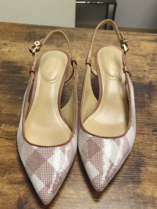 Michael Kors Rose Gold Sequin Pointed Slingback Flats/8.5M