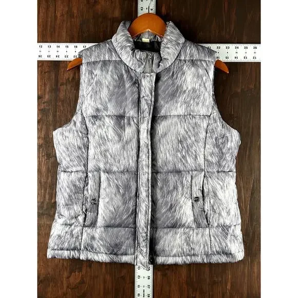 Michael Kors Puffer Vest Jacket Full Zip Animal Print Gray Silver Womens‎ Large