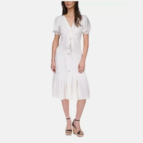 Michael Kors Ivory Textured Tie-Front Maxi Dress