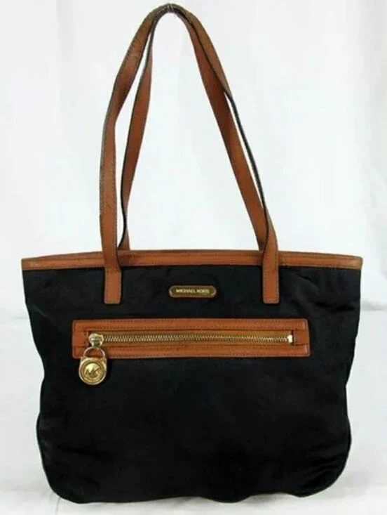 Michael Kors Kempton Black and Brown Leather-Trim Nylon Tote