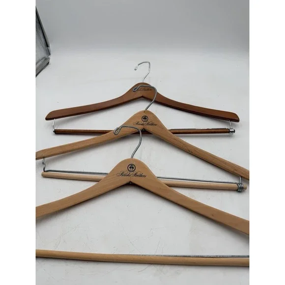 Lot Of 3 Wooden Suit Hangers & Pants Vintage Natural Wood Brooks Brothers