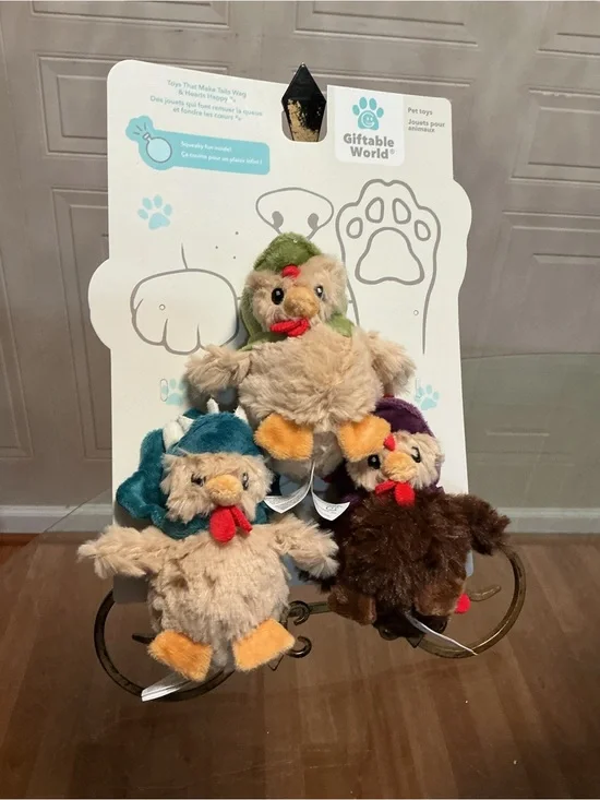 Beautiful Giftable World Chickens  Set Of 3 Stuffed Dog Toy With Squeaker 5.5