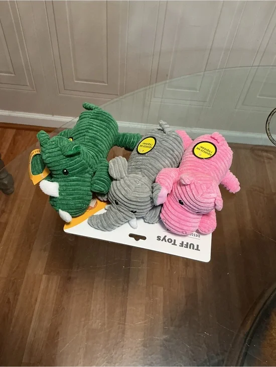 Brand New Jmle tuff Set Of 3 Elephant & Reno Squeaker Dog Toy  9”