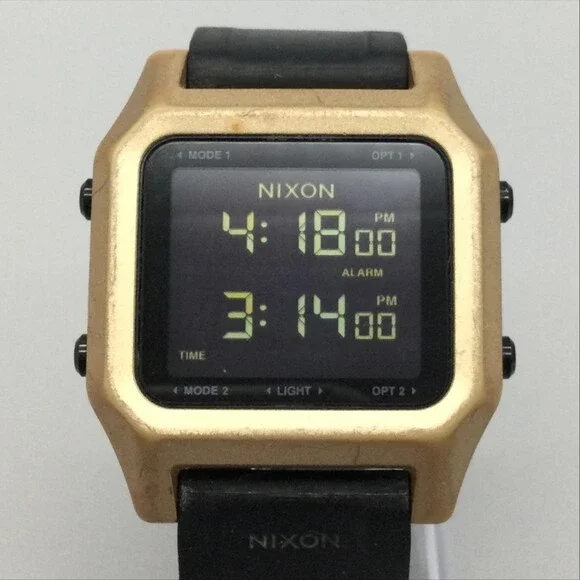 Nixon The Staple Mens Watch 39mm Gold Black Digital Alarm Backlight Silicone