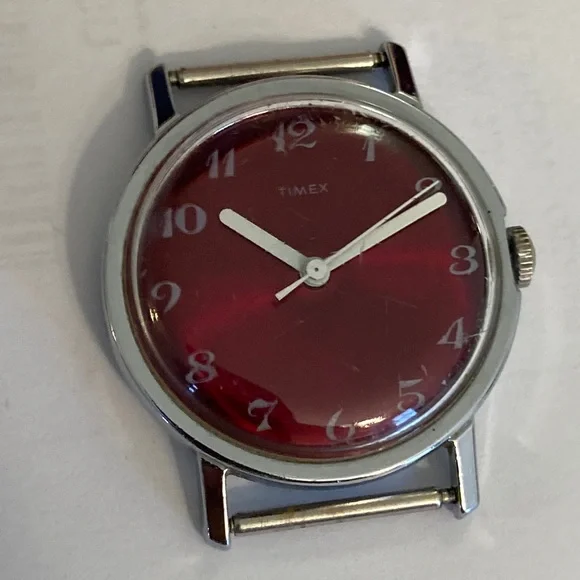 Vintage Timex Red dial watch, Parts or Restore, crown does not wind