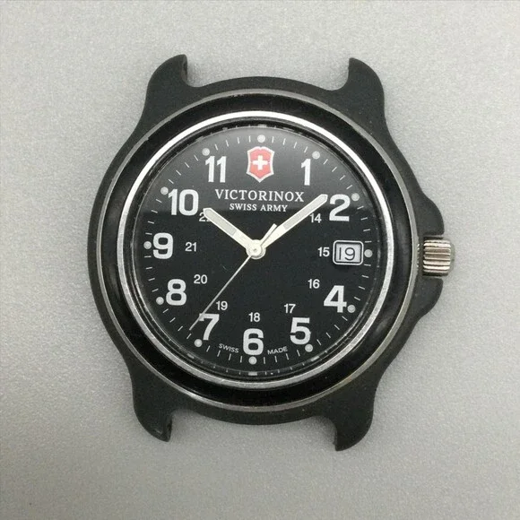 Vtg Victorinox Swiss Army Mens Watch 40mm Black Dial Date NOT RUNNING FOR PARTS