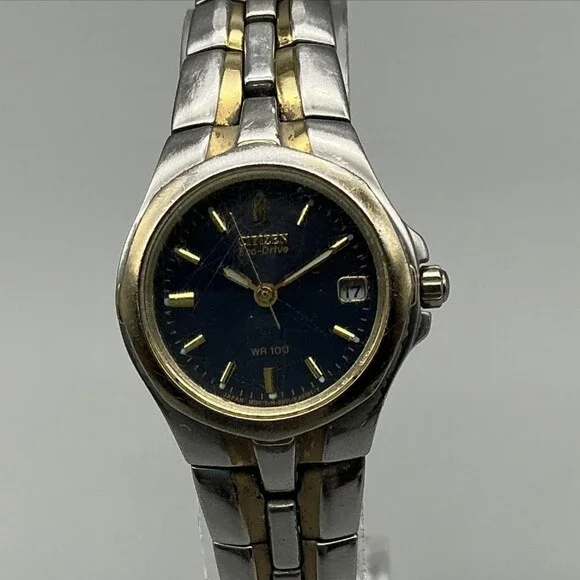 Citizen Eco-Drive Womens Watch 25mm Blue Two Tone E011-K15711 Bracelet 7