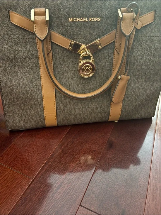 Michael Kors Brown/Tan Logo Tote with Gold Hardware