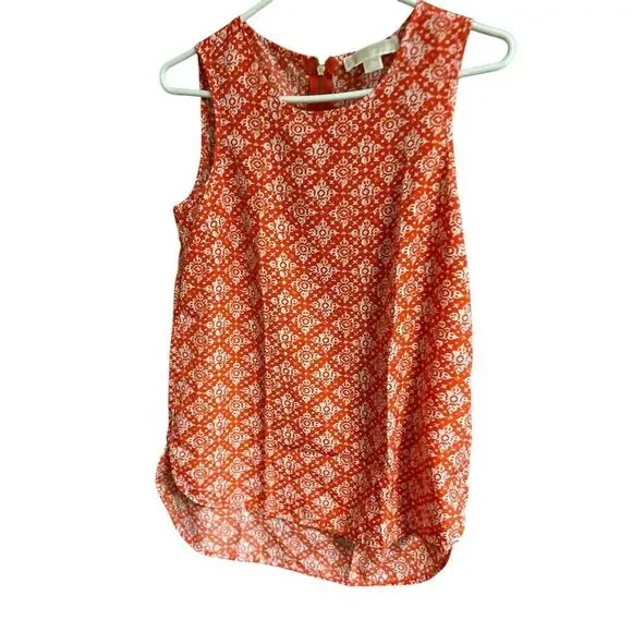 Michael Kors Women's Sleeveless Blouse Orange White‎ Back Zip Size S