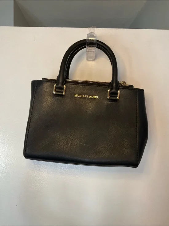 Michael Kors Black Leather Top-Handle Satchel with Gold Hardware