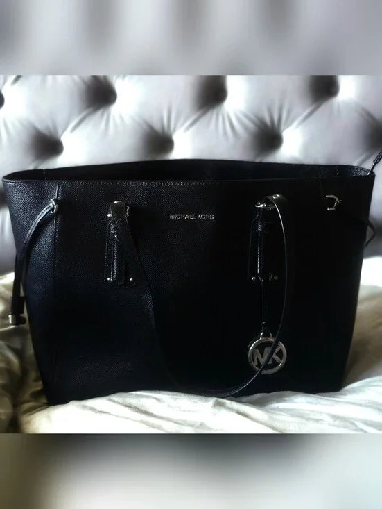 Michael Kors Black Saffiano Tote with MK Charm