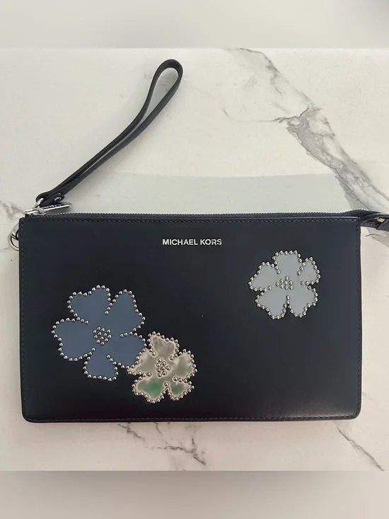Michael Kors 3D Floral Wristlet Navy Blue – Excellent Condition