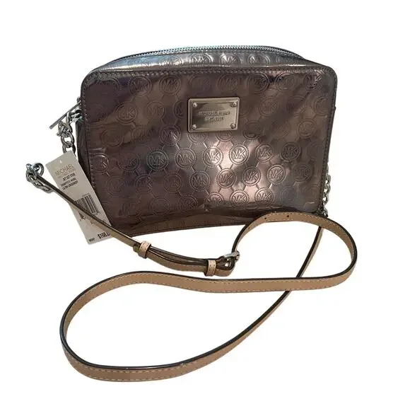 NWT Michael Kors Patent Leather Logo Chain with Leather Strap Mini Crossbody Bag
