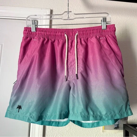 OAS pink green ombre swim beach palm‎ tree trunks