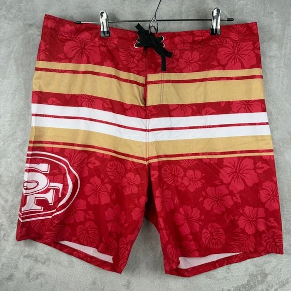 San Francisco 49ers‎ NFL Board Shorts Mens 2XL Red Floral Hibiscus Swim Trunks