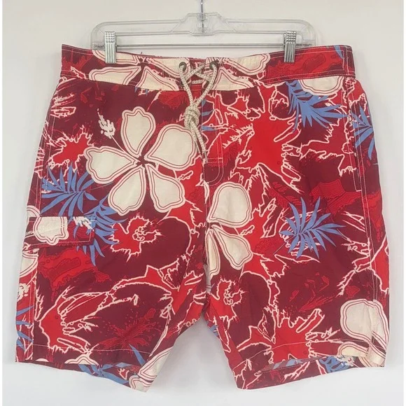 Tommy Bahama Relax Mens Red Hibiscus Floral Swim Trunks Board Shorts Large 36W