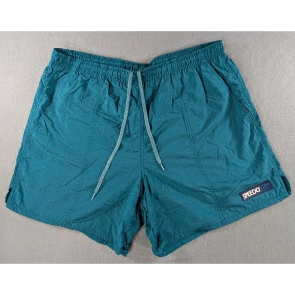 Speedo Mens Vintage‎ 90s Retro Swim Trunks Shorts Large Teal Green