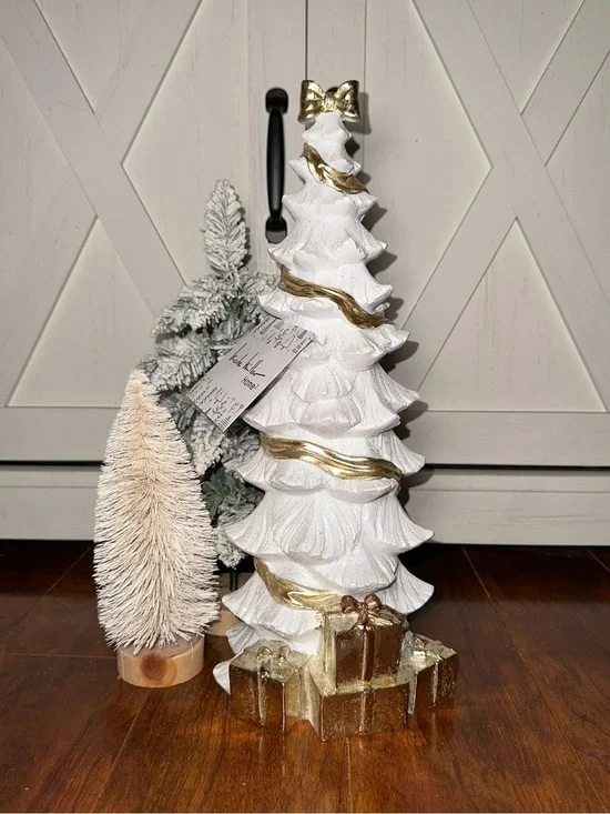 Nicole Miller White & Gold Decorative Christmas Tree with Presents