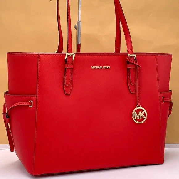 MICHAEL KORS GILLY LARGE DRAWSTRING TRAVEL TOTE BRIGHT RED COLOR