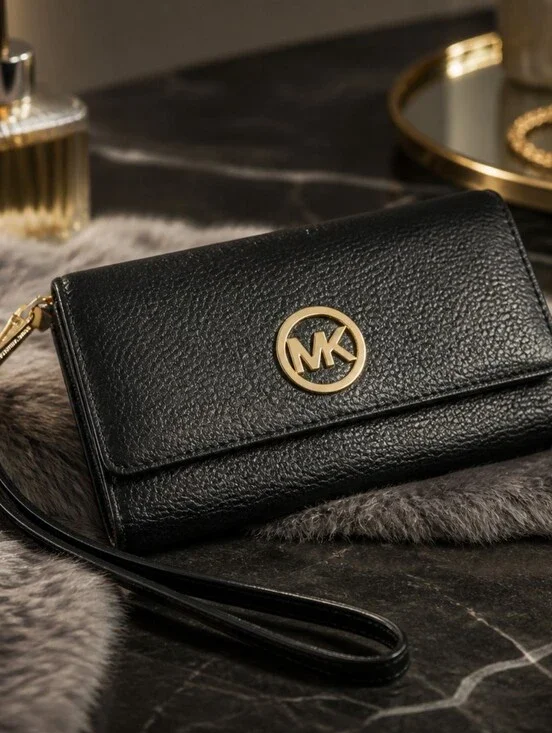 Michael Kors Black Leather Wallet Wristlet Mk