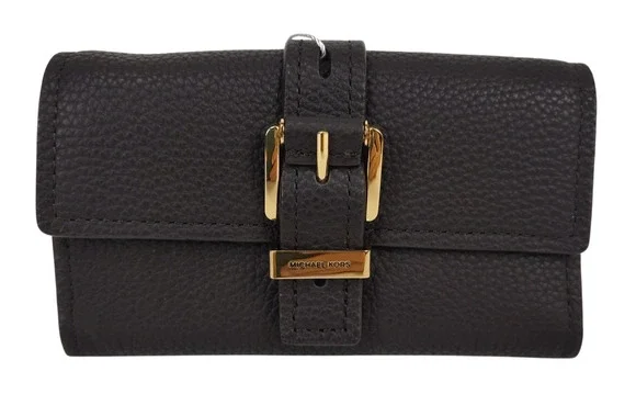 Michael Kors Nolita Medium Pebbled Leather Tri-Fold Wallet-Chocolate Brown-NWT