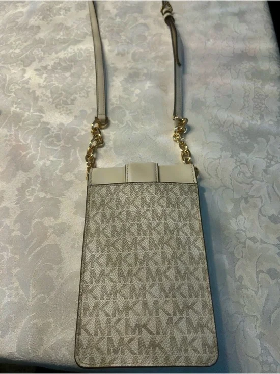 Michael Kors Cream Logo Crossbody Phone Pouch with Gold Hardware