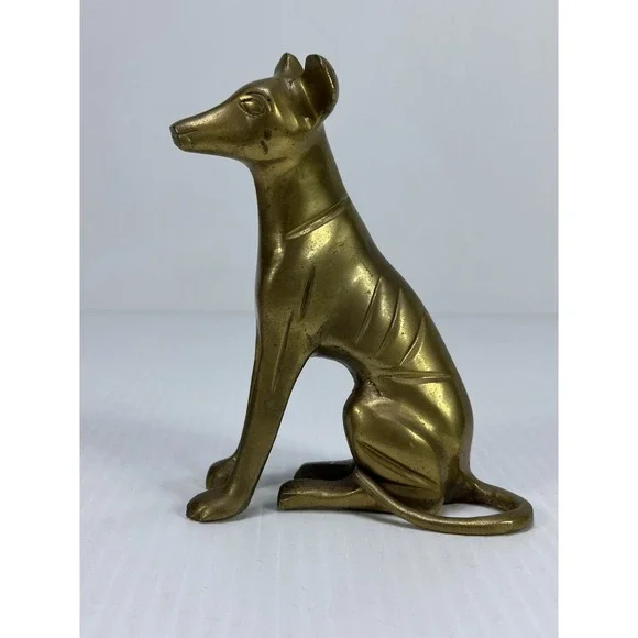 Vintage Bronze Brass Sitting Dog Greyhound Figurine 5