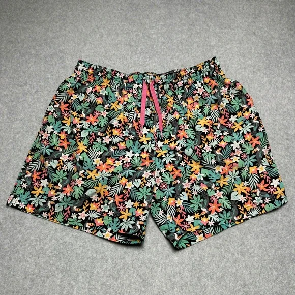 Chubbies Mens Swim Trunks Tropical Toucan Floral 5.5 Inch Inseam XL Black Pink