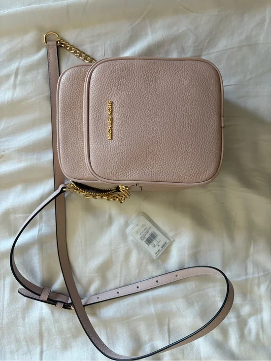 Michael Kors Blush Pebbled Leather Small Crossbody with Gold Chain