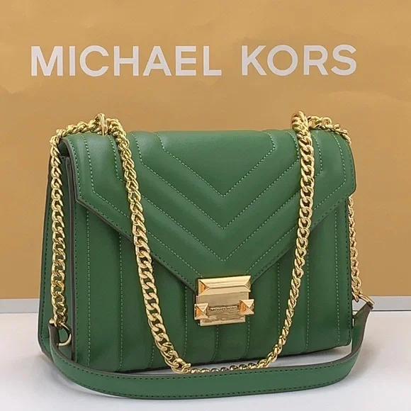 MICHAEL KORS MEDIUM FLAP CHAIN SHOULDER CROSSBODY BAG FERN GREEN COLOR