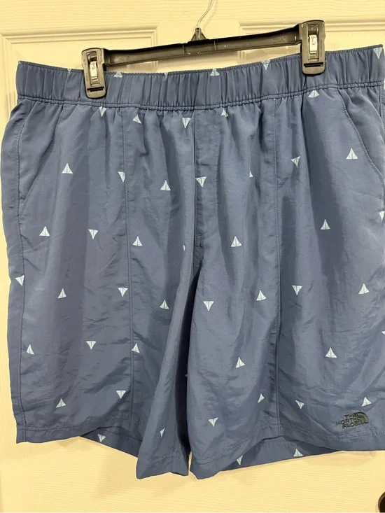 The North Face Men's Navy Blue Swim Trunks with White Sail Motif