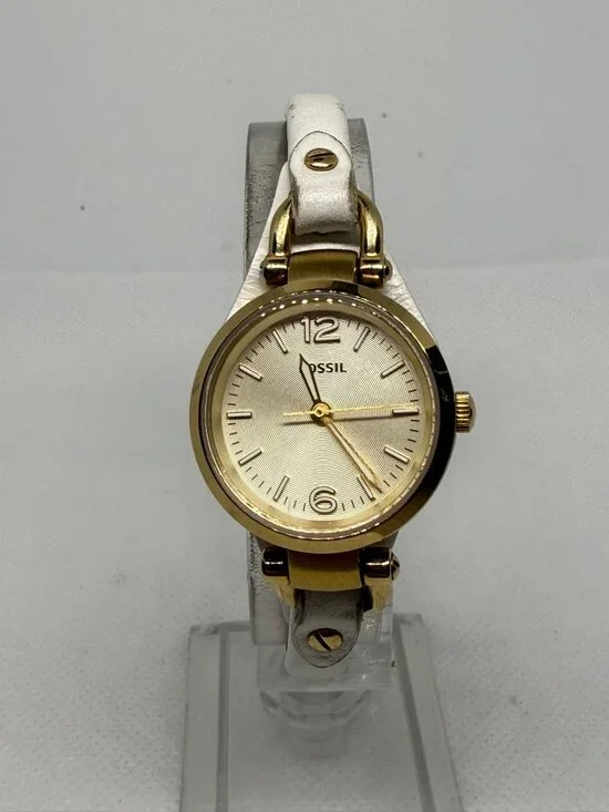 Fossil Georgia Women Gold-Tone Stainless Steel Watch White Leather Strap ES3266