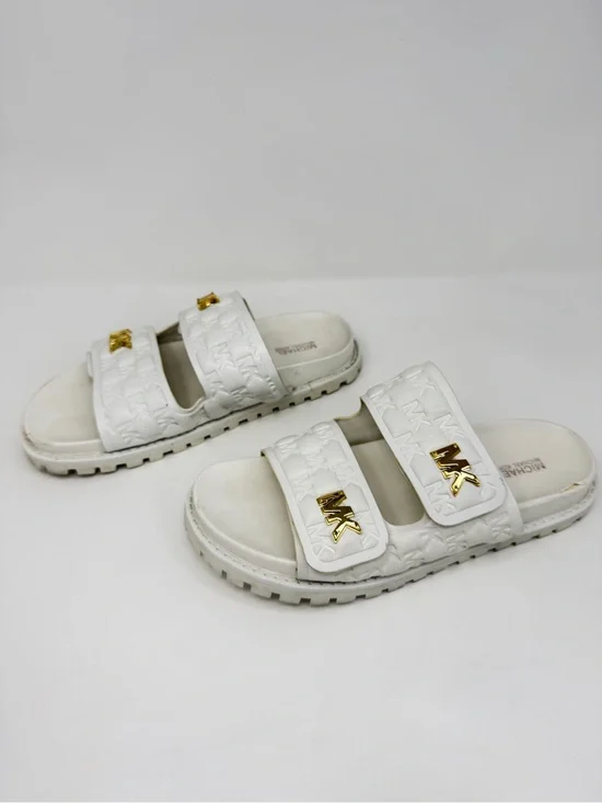 Michael Kors White MK Logo Slide Sandals Women 8.5M