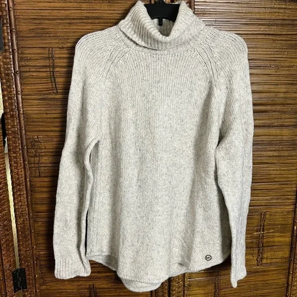 MICHAEL KORS Wool Chunky Knitted‎ Turtleneck Cream/Gray Sweater Women Pullover L
